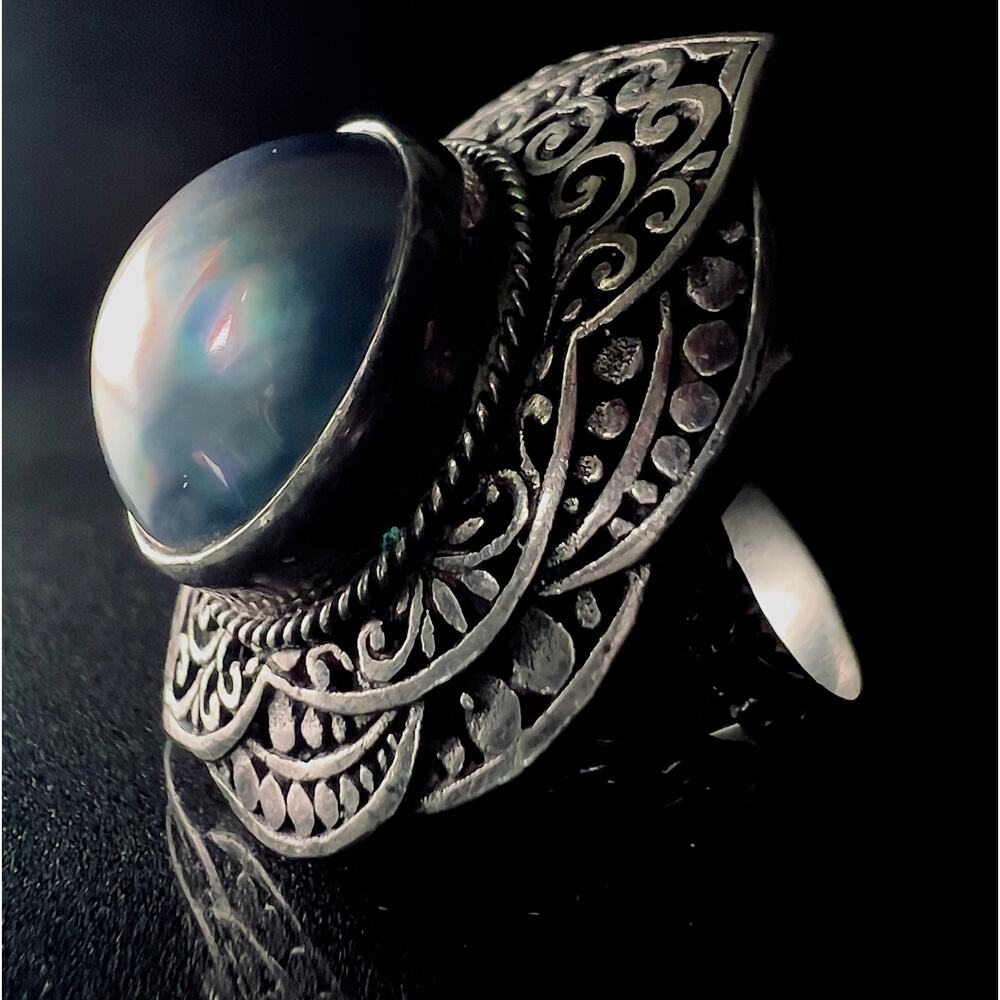 Large Vintage Mabe Pearl Bali Filigree Ring - Picture 4 of 11